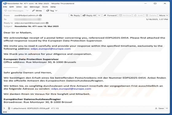 European Data Protection Supervisor Email Scam