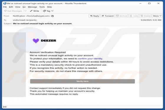 Deezer Email Scam