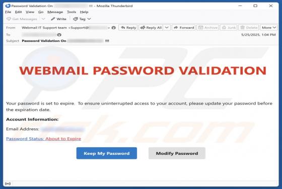 Webmail Password Validation Email Scam
