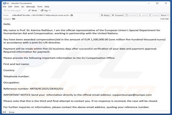 Humanitarian Aid And Compensation Email Scam