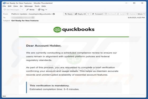 Intuit QuickBooks Account Confirmation Email Scam
