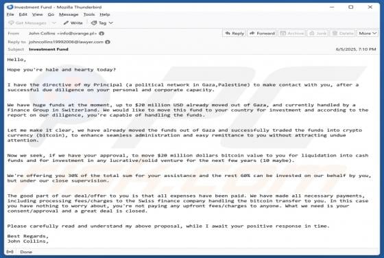 Assistance To Invest Email Scam