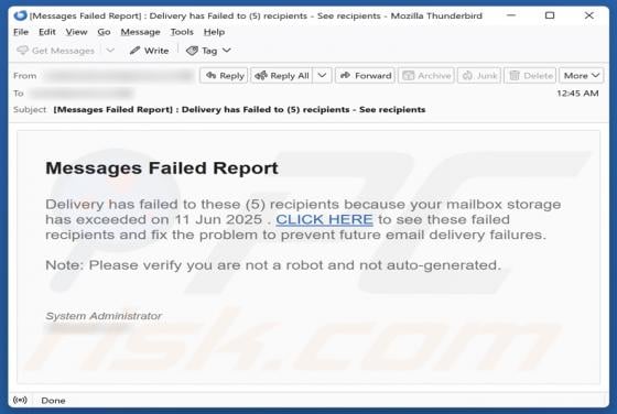 Messages Failed Report Email Scam