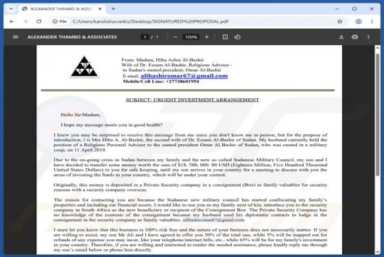 Urgent Investment Arrangement Email Scam