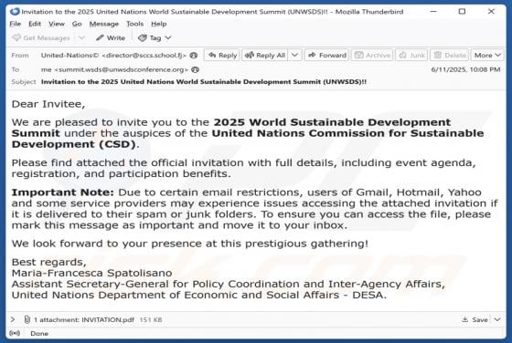 2025 World Sustainable Development Summit Invitation Email Scam