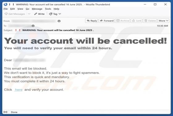 Your Account Will Be Cancelled Email Scam