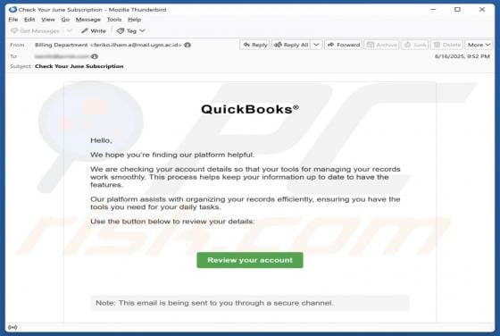 Intuit QuickBooks Account Details Email Scam