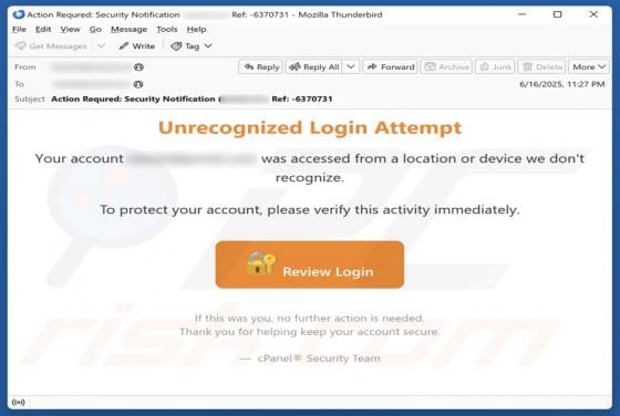 Unrecognized Lоgіn Attempt Email Scam