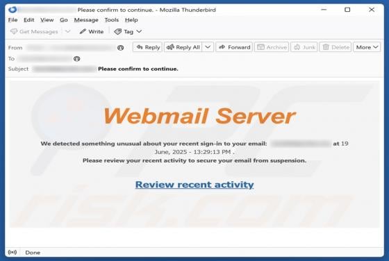 Webmail Server Email Scam