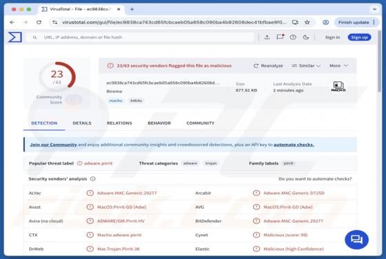 Bireme.app Adware (Mac)