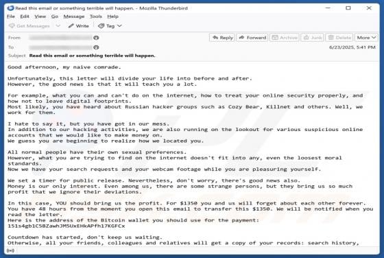 We Have Your Search Requests And Webcam Footage Email Scam