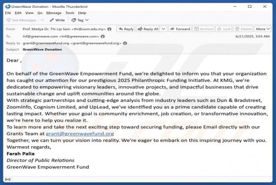 GreenWave Empowerment Fund Email Scam