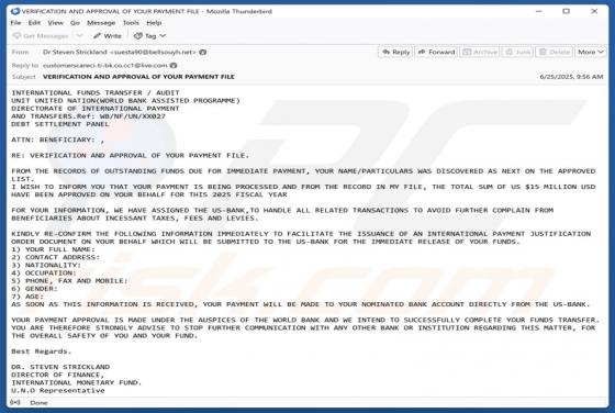 Outstanding Funds Due For Immediate Payment Email Scam