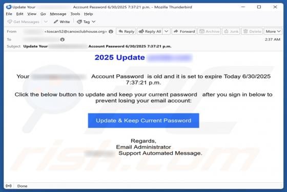 Account Password Is Old Email Scam