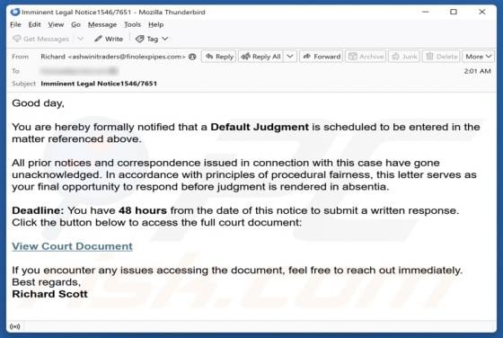 Default Judgement Email Scam