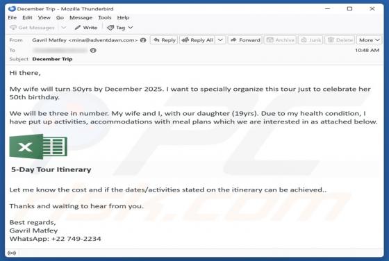 Tour Organization Email Scam