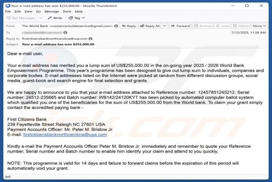 World Bank Empowerment Programme Email Scam