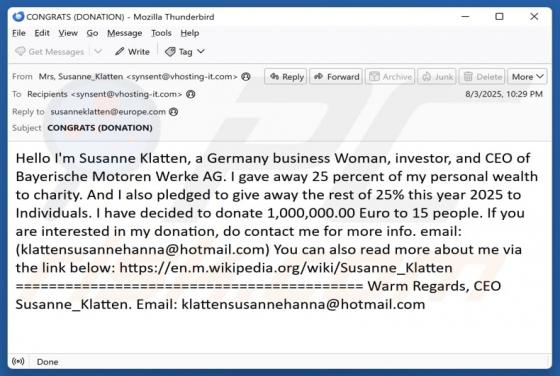 Donation To Individuals Email Scam