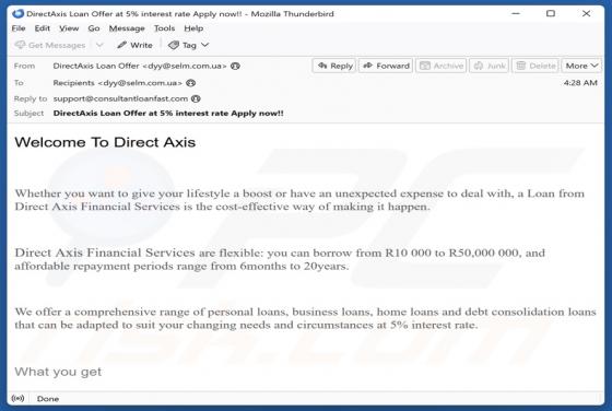 Direct Axis Financial Services Email Scam