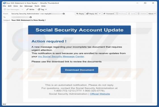 Social Security Account Update Email Scam