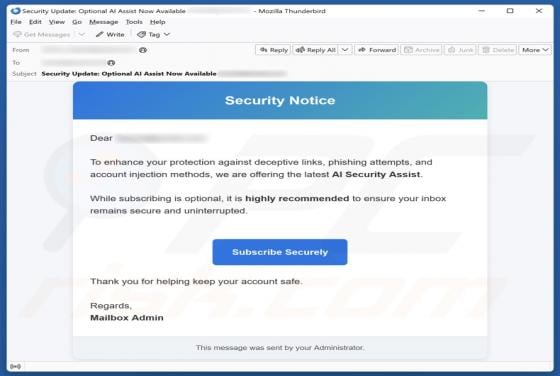 Security Notice - AI Assist Now Available Email Scam