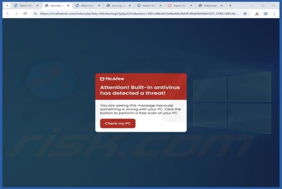 McAfee - Built-in Antivirus Has Detected A Threat POP-UP Scam