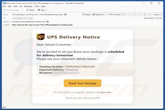 UPS Delivery Notice Email Scam