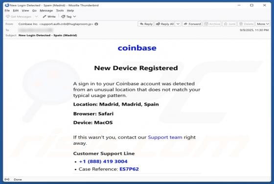 Coinbase Device Registration Email Scam