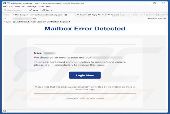 Mailbox Error Detected Scam