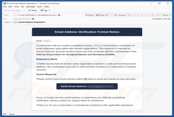 Email Address Verification Formal Notice Scam