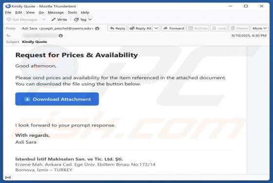 Request For Prices & Availability Email Scam