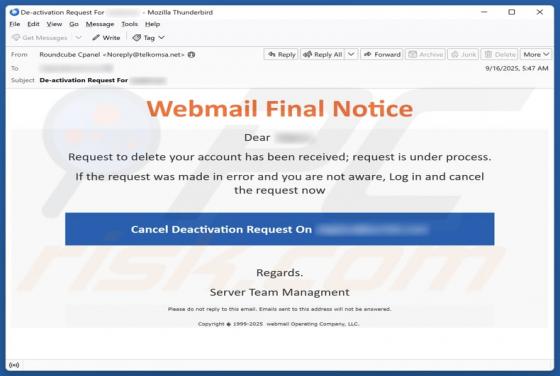 Webmail Final Notice Email Scam