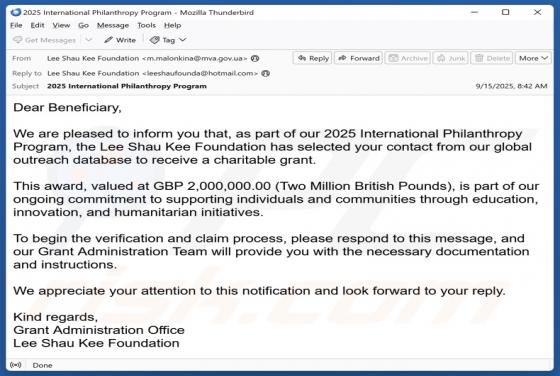 International Philanthropy Program Email Scam
