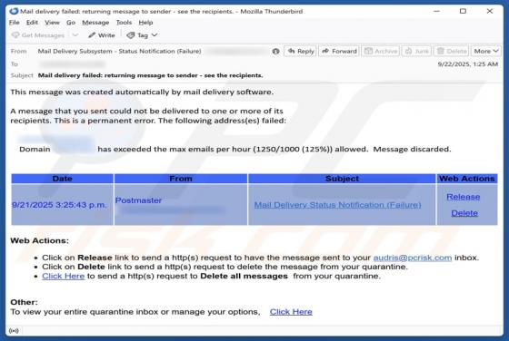 Domain Has Exceeded The Max Emails Per Hour Scam