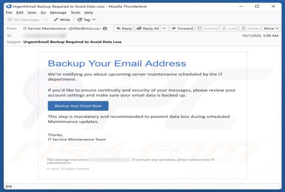 Backup Your Email Address Scam