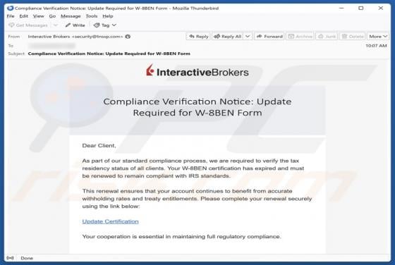 Interactive Brokers Compliance Verification Notice Email Scam