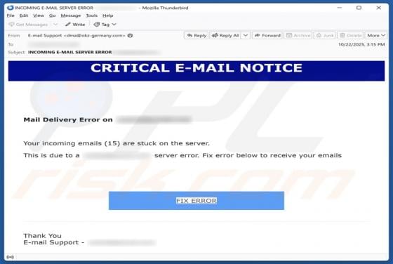 Critical E-Mail Notice Scam