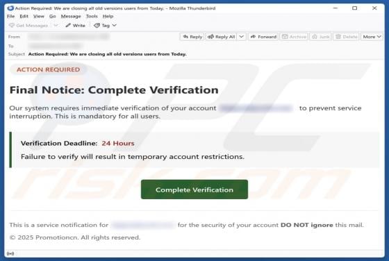 Final Notice - Complete Verification Email Scam