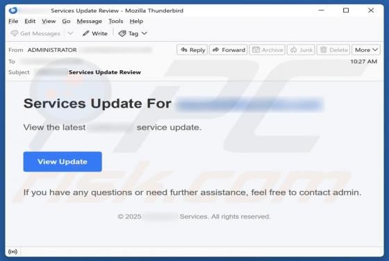 Services Update Email Scam