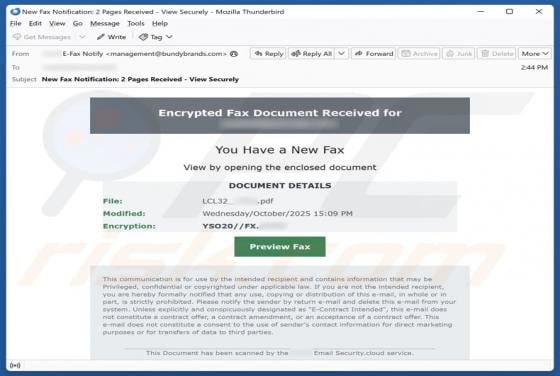 Encrypted Fax Document Received Email Scam