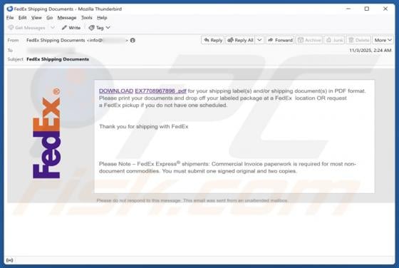 FedEx - Download Shipping Documents Email Scam