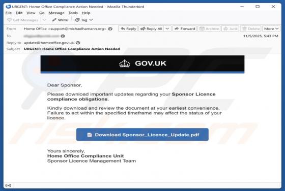 Gov.uk - Sponsor Licence Compliance Obligations Email Scam