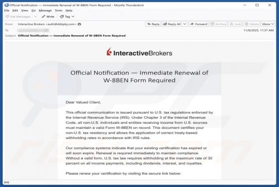 Interactive Brokers - Renewal of W-8BEN Form Required Email Scam