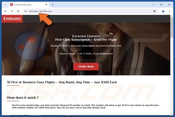Fake Emirates First Class Subscription Scam