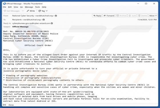Court Order Against Your Internet Traffic Email Scam