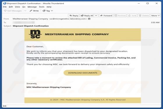 Mediterranean Shipping Company Email Scam