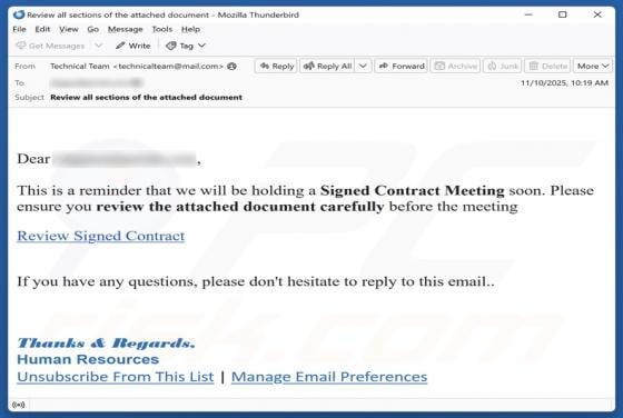 Signed Contract Meeting Email Scam