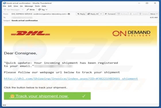 DHL - Shipment Registered To Your Email Scam