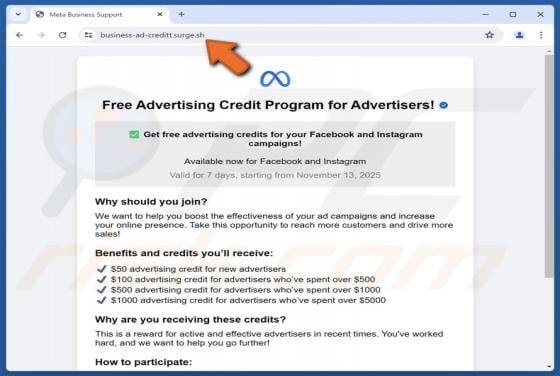 Meta - Free Advertising Credit Program Scam