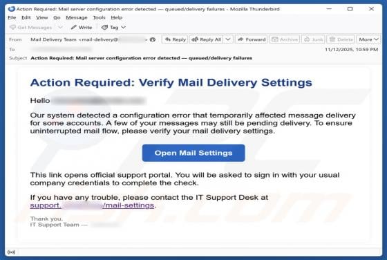 Verify Mail Delivery Settings Email Scam